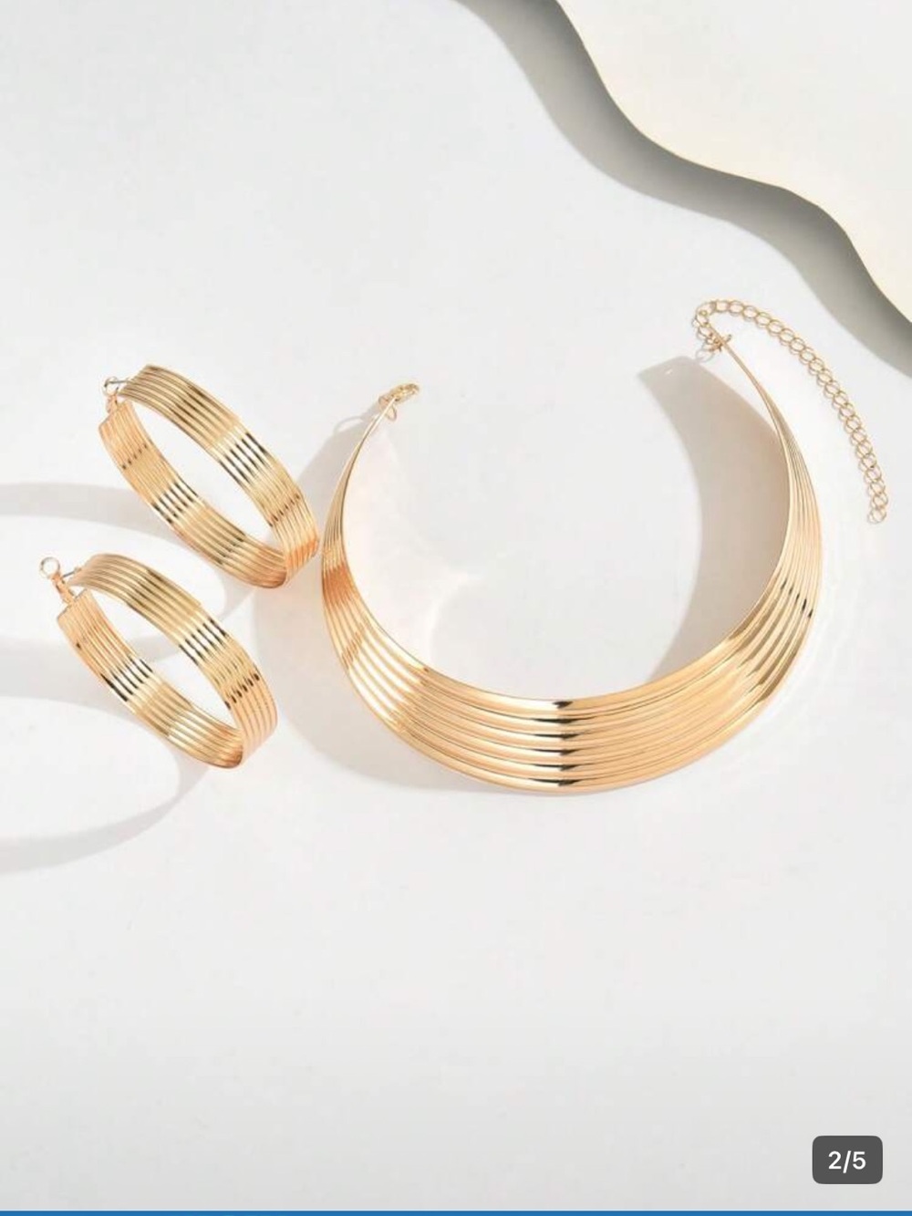 Gold-Tone Layered Collar Necklace and Hoop Earrings Set - Picture 2 of 6
